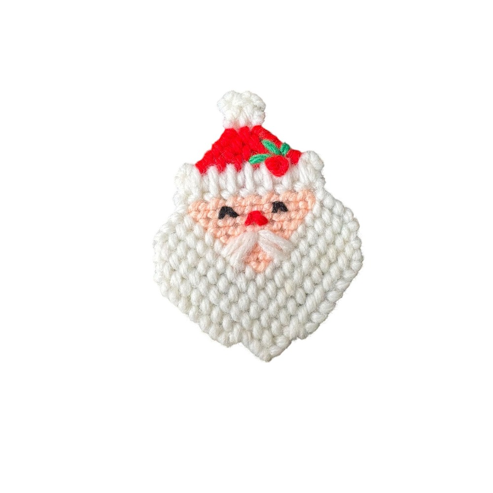 Handmade Knit Santa Claus Applique Christmas Decoration Red White Vintage